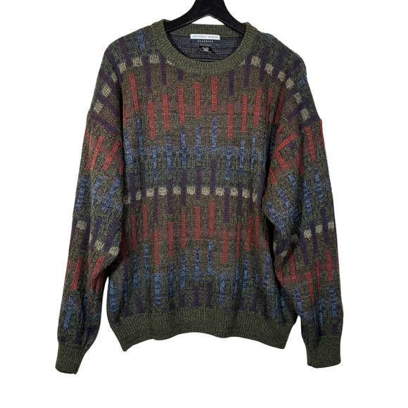 Vintage Knit Sweater Geoffrey Beene XL Geometric Pullover Retro Multi Grandpa - Picture 1 of 8